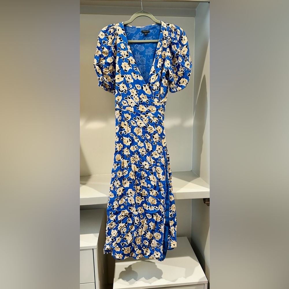 Ann Taylor Blue and Cream Floral Wrap Dress